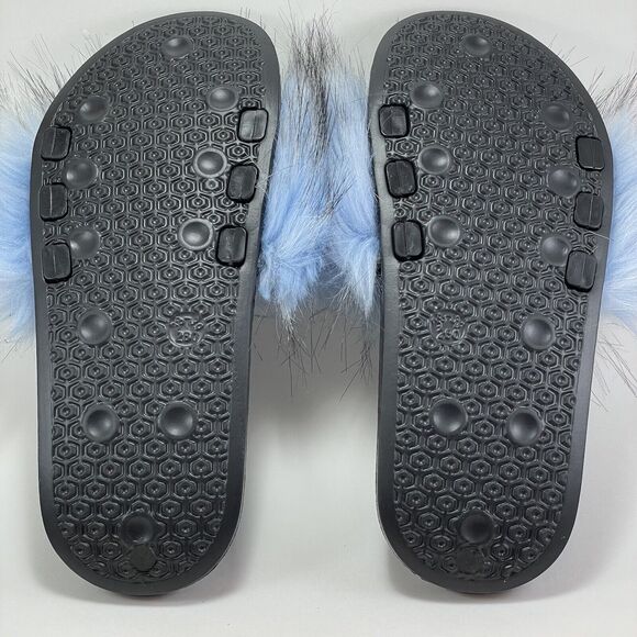 Faux Fox Fur Slides/Slippers Women's US 7.5-8 Light Blue Fuzzy Fluffy Flat Soft - Picture 8 of 15